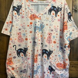 Cat print scrub top